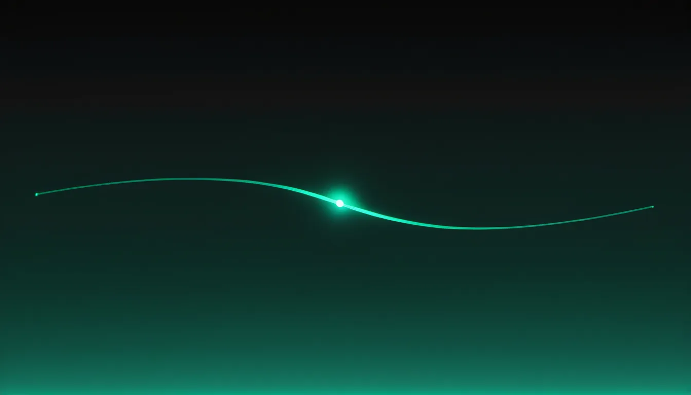 Abstract brightness duration curve illustration in emerald green on near-black charcoal — decorative header for Brightness Against Runtime