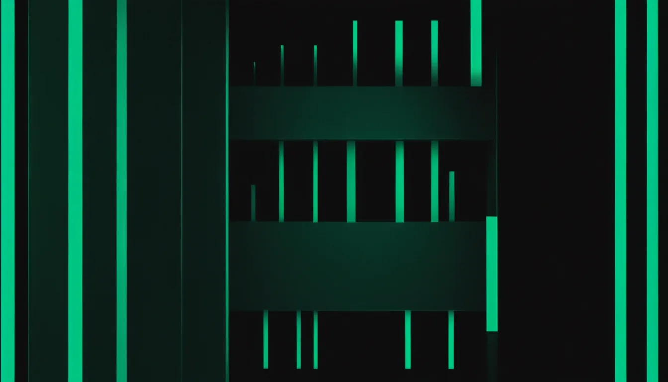 Abstract ratio scale bars illustration in emerald green on near-black charcoal — decorative header for Backpack Spec Comparison